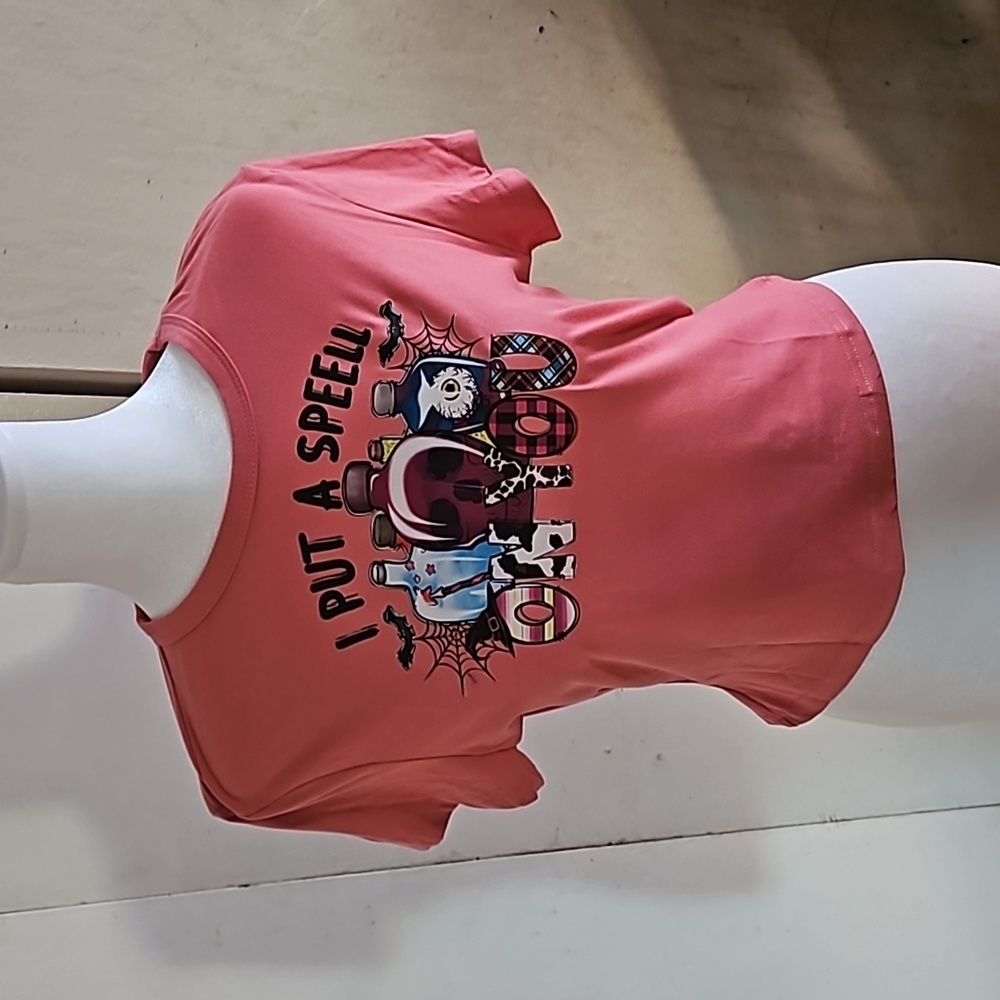 Upcycled Pink Coral Crop Top Graphic Tee Size Large - Picture 11 of 17